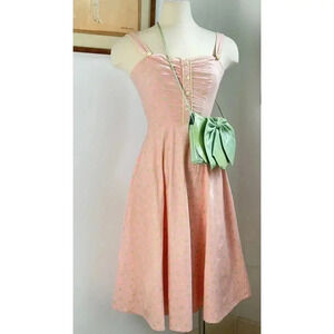 Vintage Pastel Pink 1950s Inspired Pin-Up Polka Dot Dress Swing Dress size S